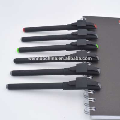 Low price free samples black color soft rubber custom QR code printed gel pen