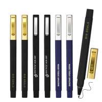 Promotional cheap gold soft Rubber finished square hotel  ball pen with logo